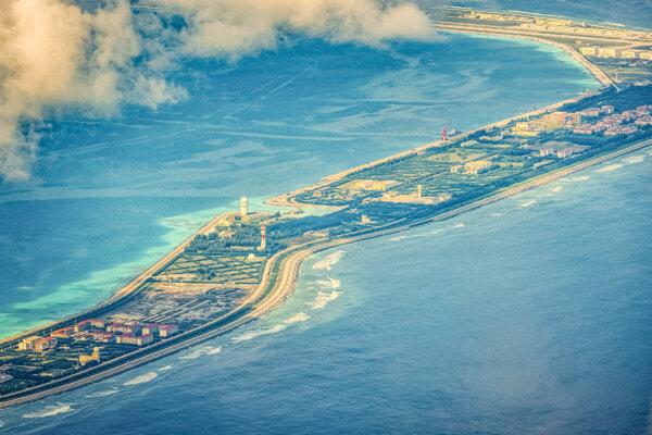 Buildings and structures on the artificial island built by China in Mischief Reef, Spratly Islands, in the South China Sea, on Oct. 25, 2022. (Ezra Acayan/Getty Images)