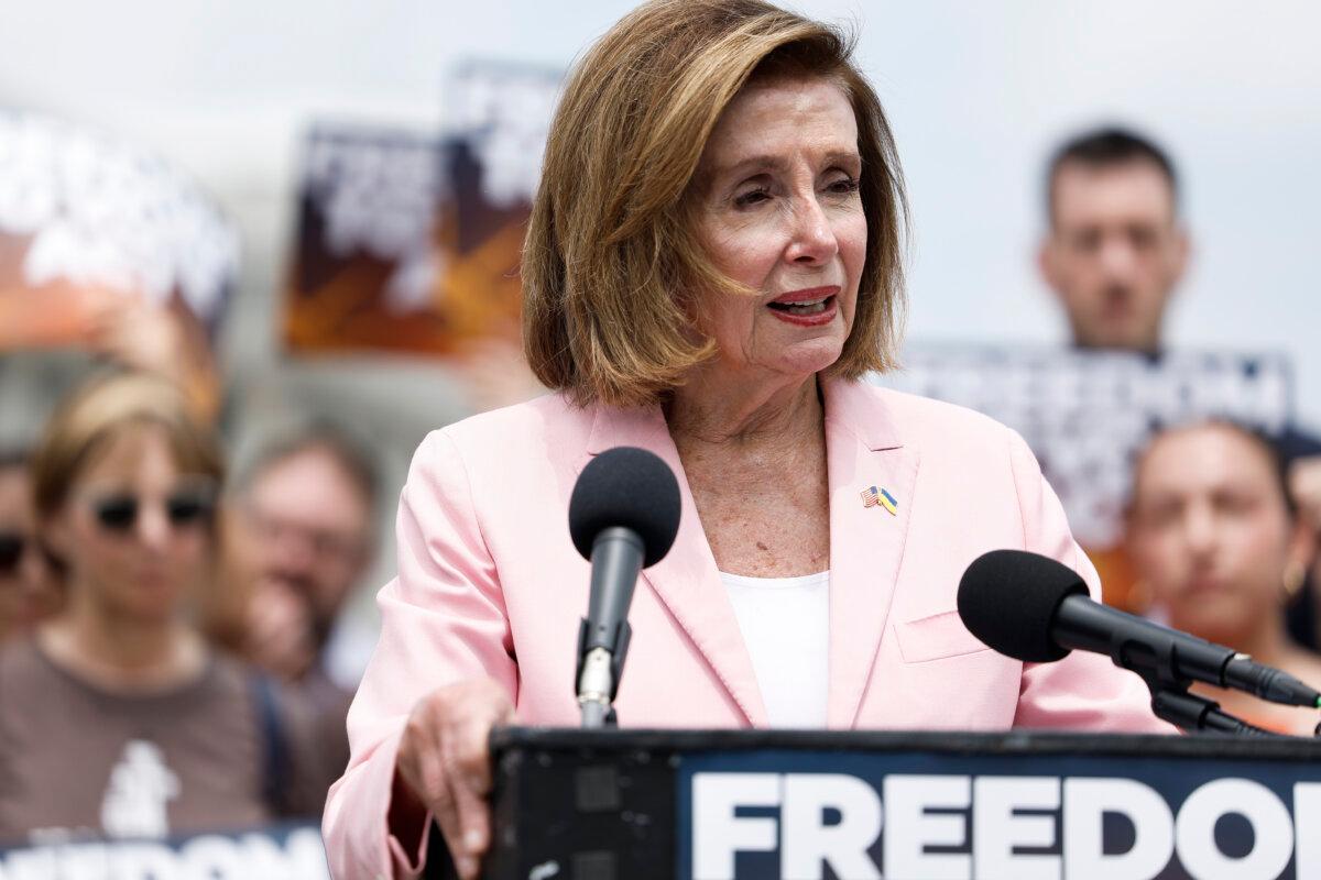 Rep. Nancy Pelosi (D-CA) speaks at a press conference outside the U.S. Capitol on July 20, 2023. (Anna Moneymaker/Getty Images)