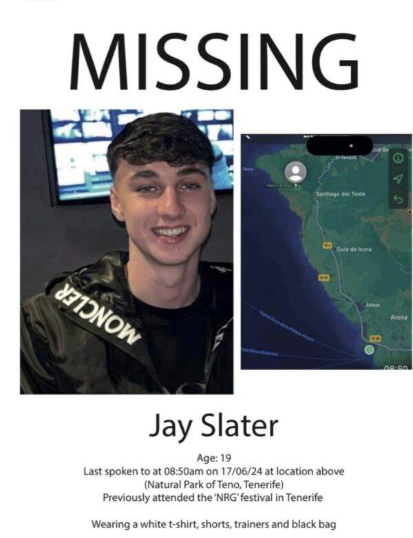 Undated handout photo of an appeal poster for Jay Slater, 19, who went missing during a holiday in Tenerife, Spain, on June 17, 2024. (Family Handout/PA)