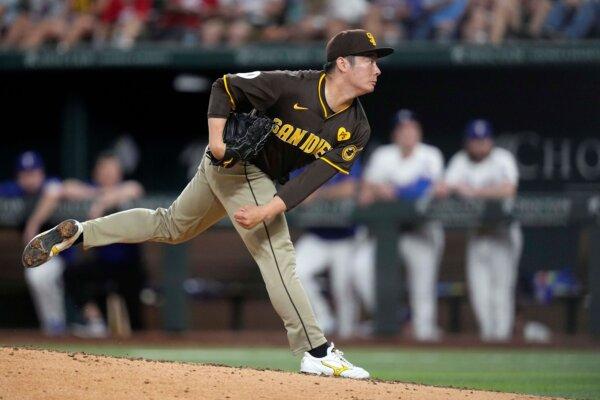 Padres reliever Yuki Matsui throws against the Rangers in Arlington, Texas, on July 3, 2024. (Tony Gutierrez/AP Photo)