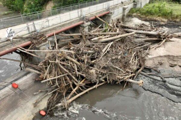 Floodwater continues to carve a channel around the Rapidan Dam, near Mankato, Minn., on June 27, 2024. (Mark Vancleave/AP Photo)