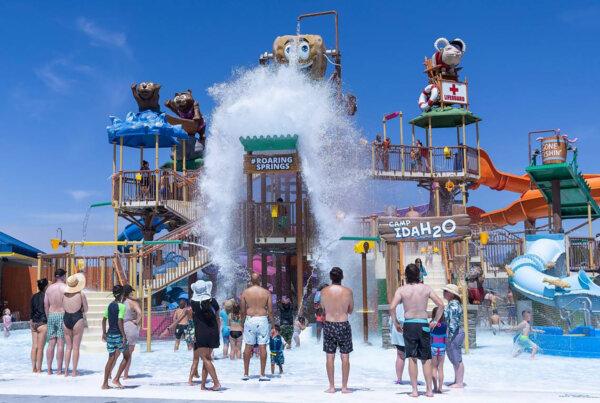A potato-shaped bucket called Tippin' Tater dumps water on patrons. The Idaho-themed attraction is part of Roaring Springs Waterpark's latest expansion efforts. The park, in Meridian, Idaho, is the Northwest's biggest water park. (Sarah A. Miller/Idaho Statesman/TNS)