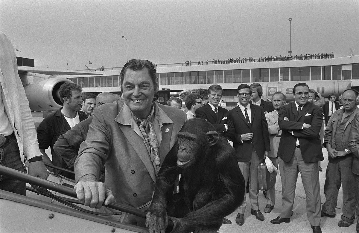 Johnny Weissmuller leaned into his former role as Tarzan years after he acted in the film franchise. (Public Domain)