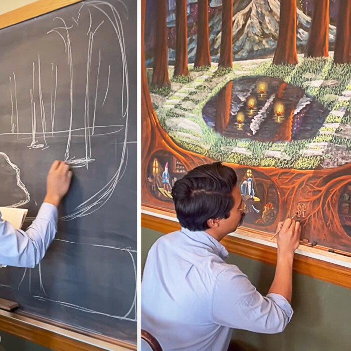 Marine Veteran Draws Masterpieces on Chalkboard, Inspires Children of the World With ‘Good and Beautiful’ Art