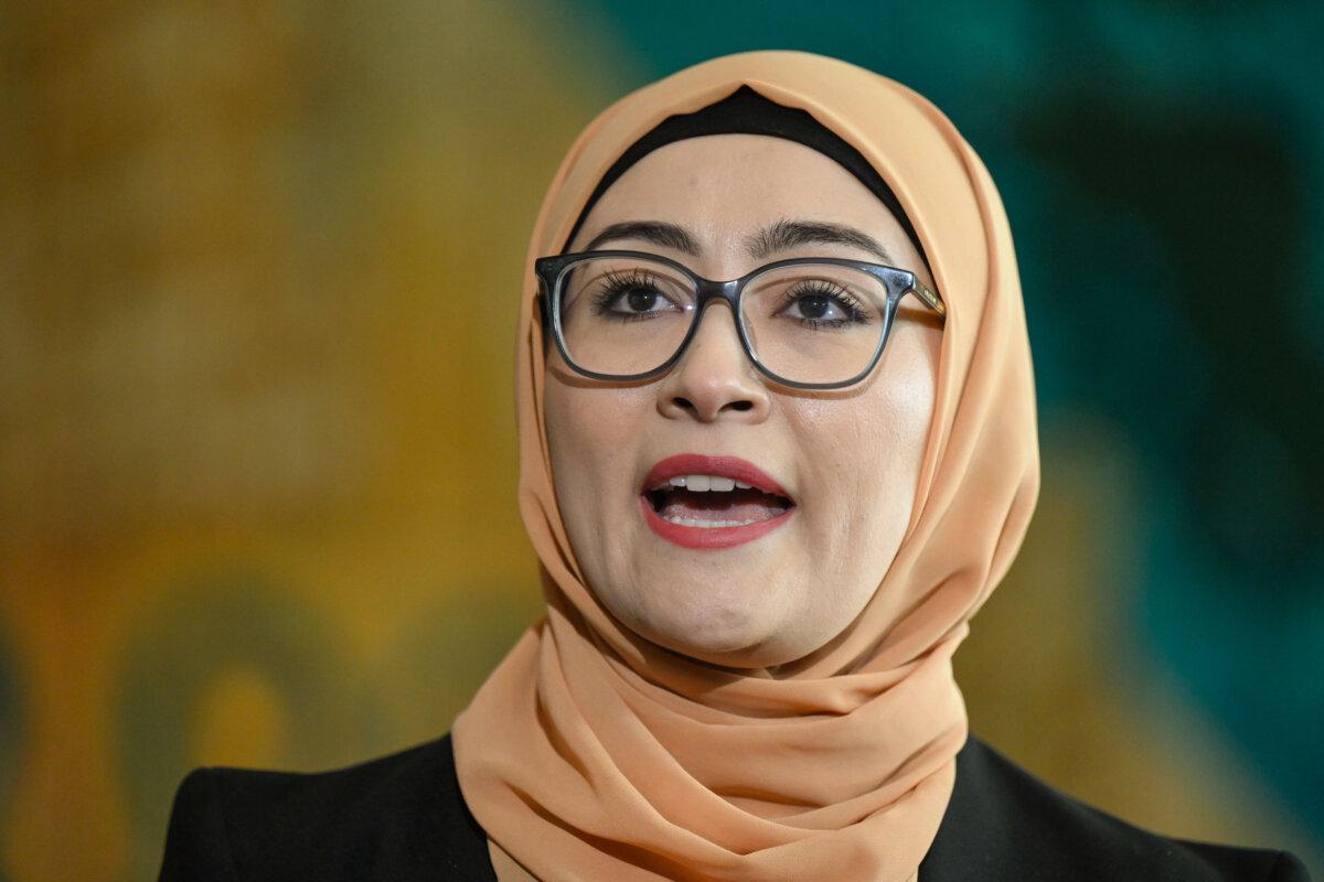 Former Labor Senator Fatima Payman, now an independent for Western Australia, speaks to the media during a press conference at Parliament House in Canberra, Australia, on July 4, 2024. (AAP Image/Lukas Coch)
