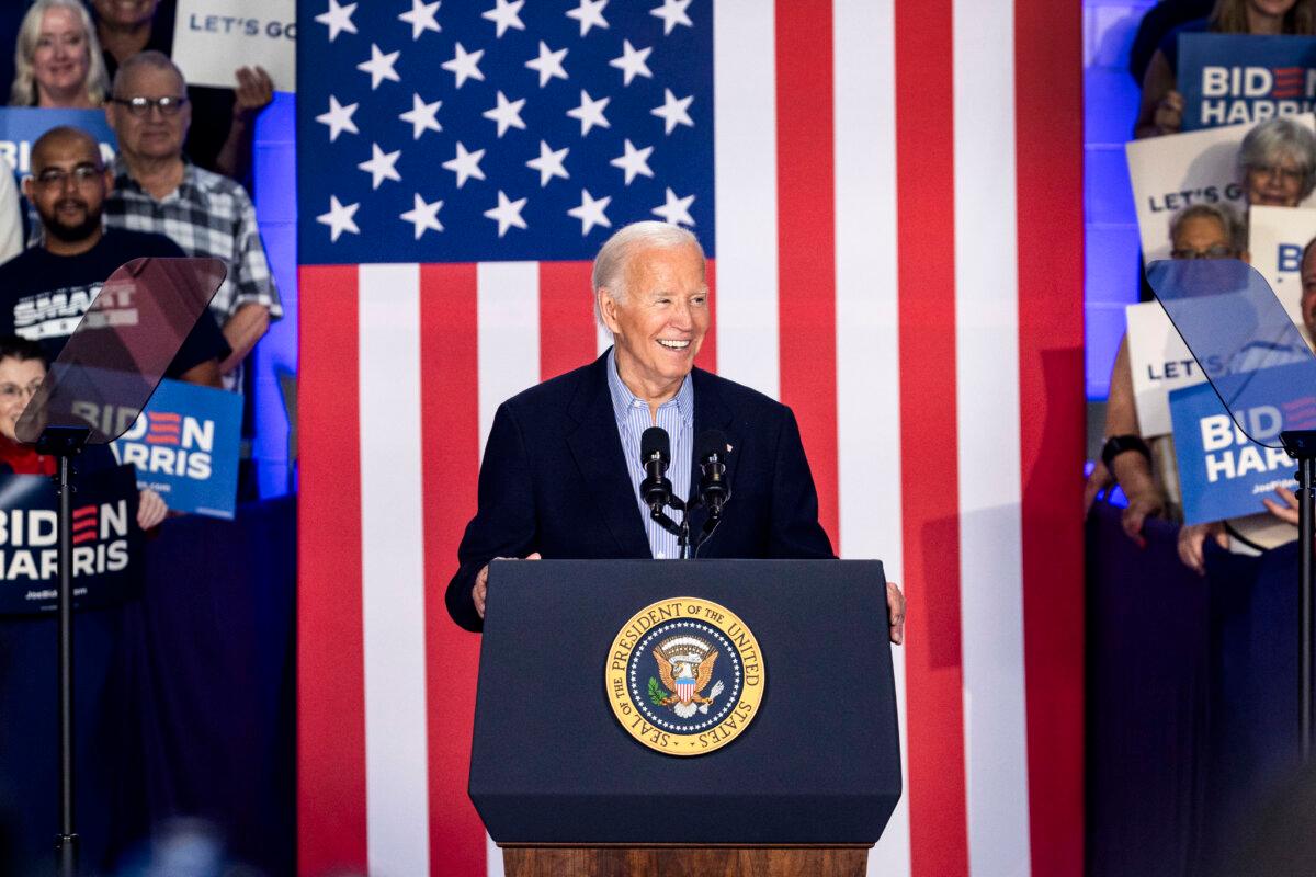 President Joe Biden speaks to supporters during a campaign rally at Sherman Middle School in Madison, Wis., on July 5, 2024. (Scott Olson/Getty Images)