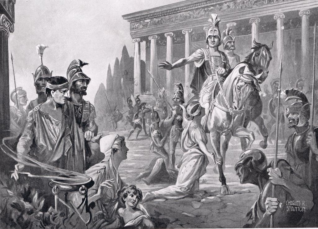 “Alexander at the Sack of Thebes in 335 B.C.” by Charles R. Stanton. An illustration from “Hutchinson's History of the Nations,” 1915. (Public Domain)