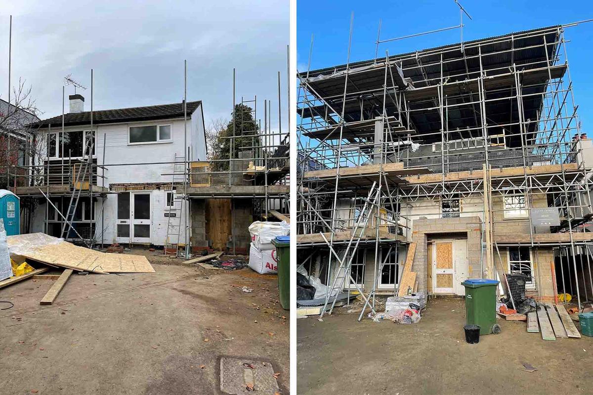 The exterior of the 1970s house during renovation work. (SWNS)