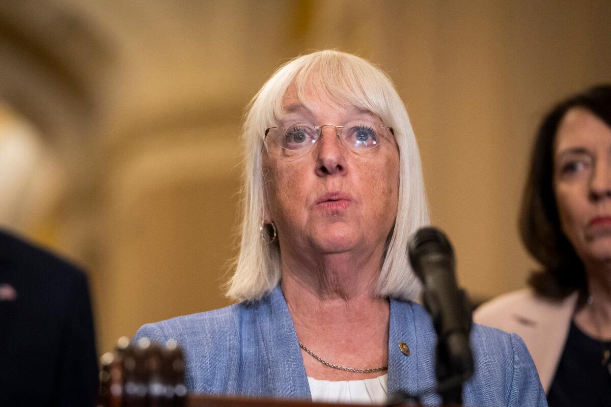 Sen. Patty Murray (D-Wash.) speaks during the weekly Senate presser in the U.S. Capitol building in Washington on July 9, 2024. (Madalina Vasiliu/The Epoch Times)