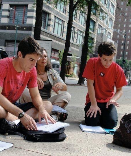 Two students during an economics lesson on the streets of Chicago. (Courtesy of Marsha Enright)