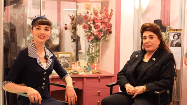 The Hollywood Museum's President and Founder Donelle Dadigan (R) is interviewed by Tiffany Brannan in June 2024. (Courtesy of Bryan Dahl)