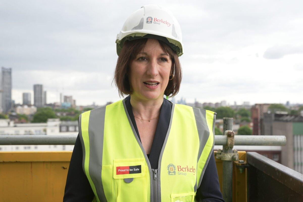 Chancellor Rachel Reeves speaks to the media during a visit to the Oval Village project, in London on July 8, 2024. (Lucy North - Pool/Getty Images)