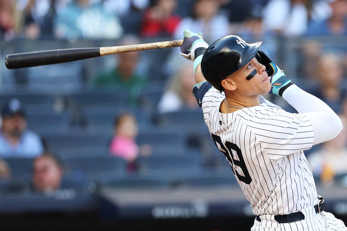 Aaron Judge #99 of the New York Yankees in action against the Cincinnati Reds at Yankee Stadium in the Bronx borough of New York City on July 3, 2024. (Luke Hales/Getty Images)