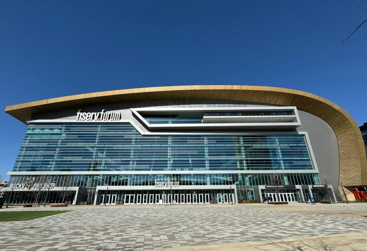 A view of the Fiserv Forum, venue for the July 2024 Republican National Convention, in Milwaukee, Wis., on April 8, 2024. (Daniel Slim/AFP via Getty Images)