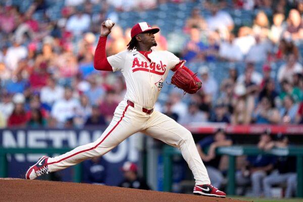 Los Angeles Angels starting pitcher Jose Soriano throws to the plate during the first inning of a baseball game against the Seattle Mariners in Anaheim, Calif., on July 13, 2024. (Mark J. Terrill/AP Photo)