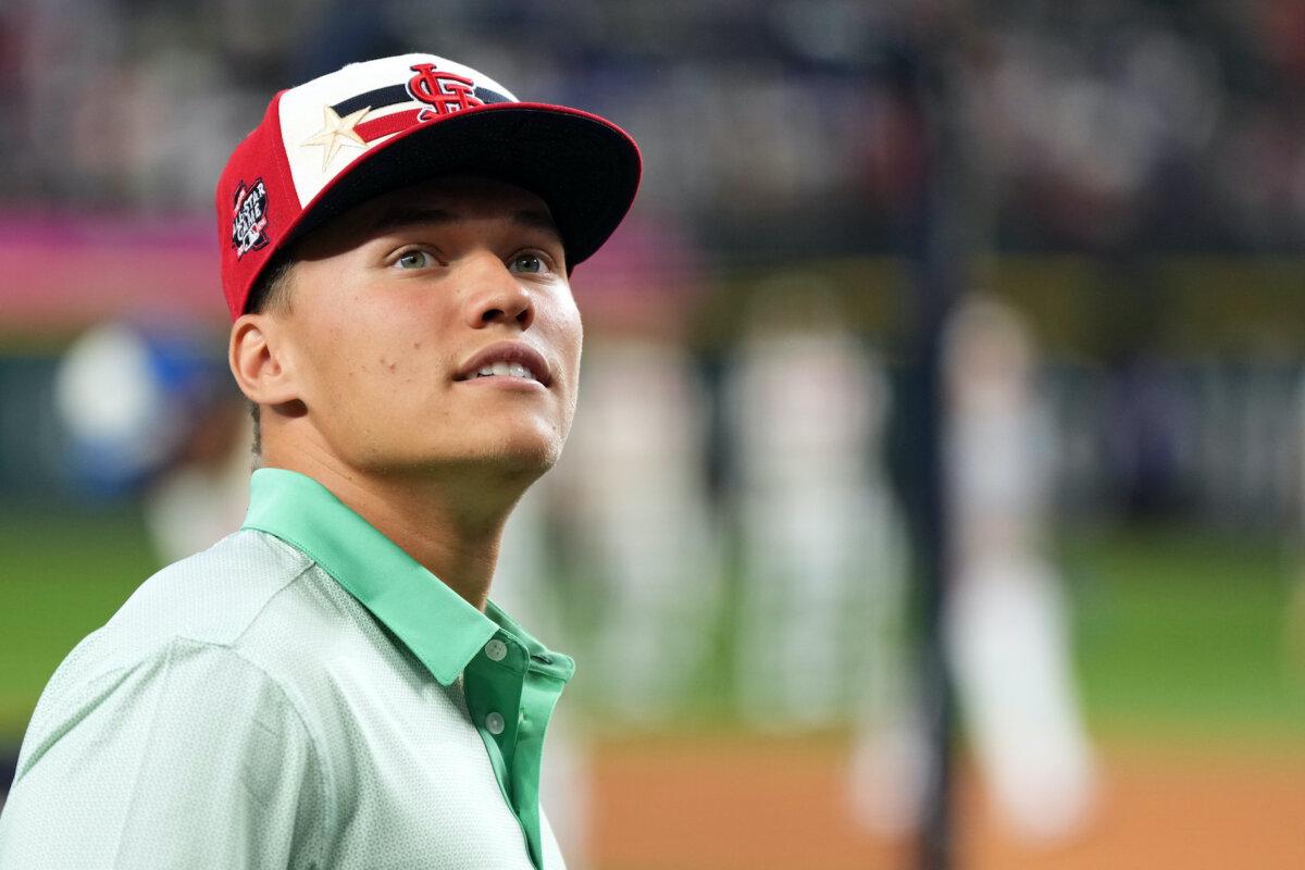 JJ Wetherholt of the St. Louis Cardinals looks on during Gatorade All-Star Workout Day at Globe Life Field in Arlington, Texas, on July 15, 2024. (Sam Hodde/Getty Images)