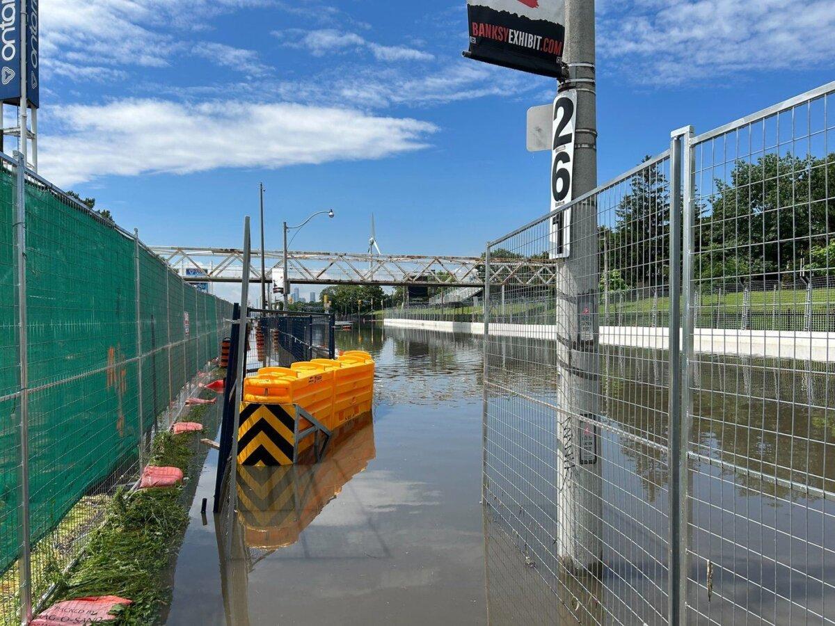 Lake Shore Blvd. West sits flooded following heavy rain in Toronto on July 16, 2024. (The Canadian Press/Jordan Omstead)