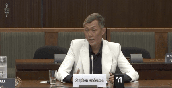 Stephen Anderson, a former business partner of Employment Minister Randy Boissonnault, testifies before a House of Commons committee in Ottawa on July 17, 2024. (House of Commons/Screenshot via The Epoch Times)