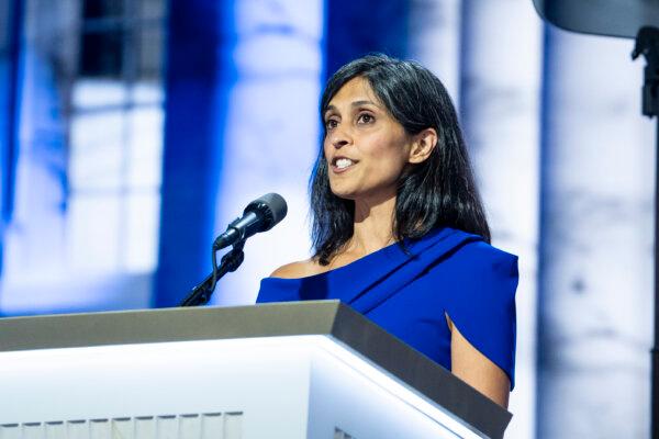 Usha Chilukuri Vance, wife of Vice Presidential nominee Sen. JD Vance (R-Ohio), speaks during the Republican National Convention (RNC) in Milwaukee, Wis., on July 17, 2024. (Madalina Vasiliu/The Epoch Times)