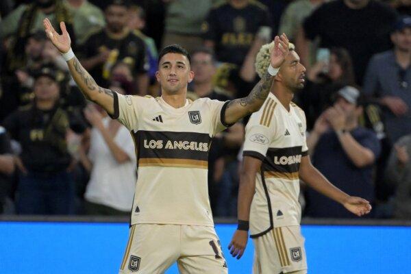 LAFC's Cristian Olivera reacts after scoring a goal against Real Salt Lake in Los Angeles on July 17, 2024. (Jayne Kamin-Oncea/USA TODAY via Field Level Media)