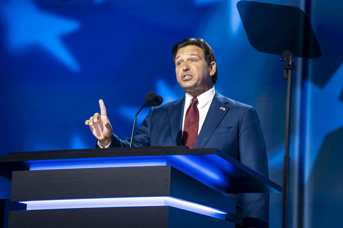 Florida Governor Ron DeSantis will speak at the Republican National Convention held in Milwaukee on July 16, 2024 (Madalina Vasilliu/Epoch Times)