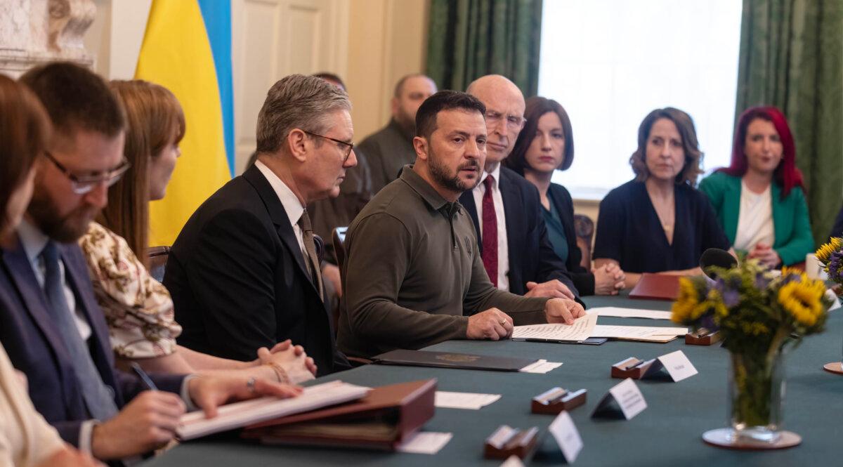 Ukrainian President Volodymyr Zelenskyy addresses an extraordinary meeting of the UK Cabinet at 10 Downing Street, London, on July 19, 2024. Richard Pohle/The Times/PA Wire