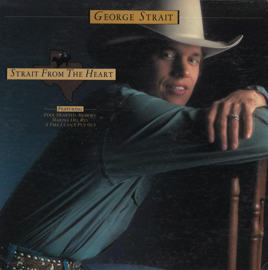 Cover for George Strait's 1982 album "Strait From the Heart" featuring his first hit song, "Fool Hearted Memory." Internet Archive. (Public Domain)