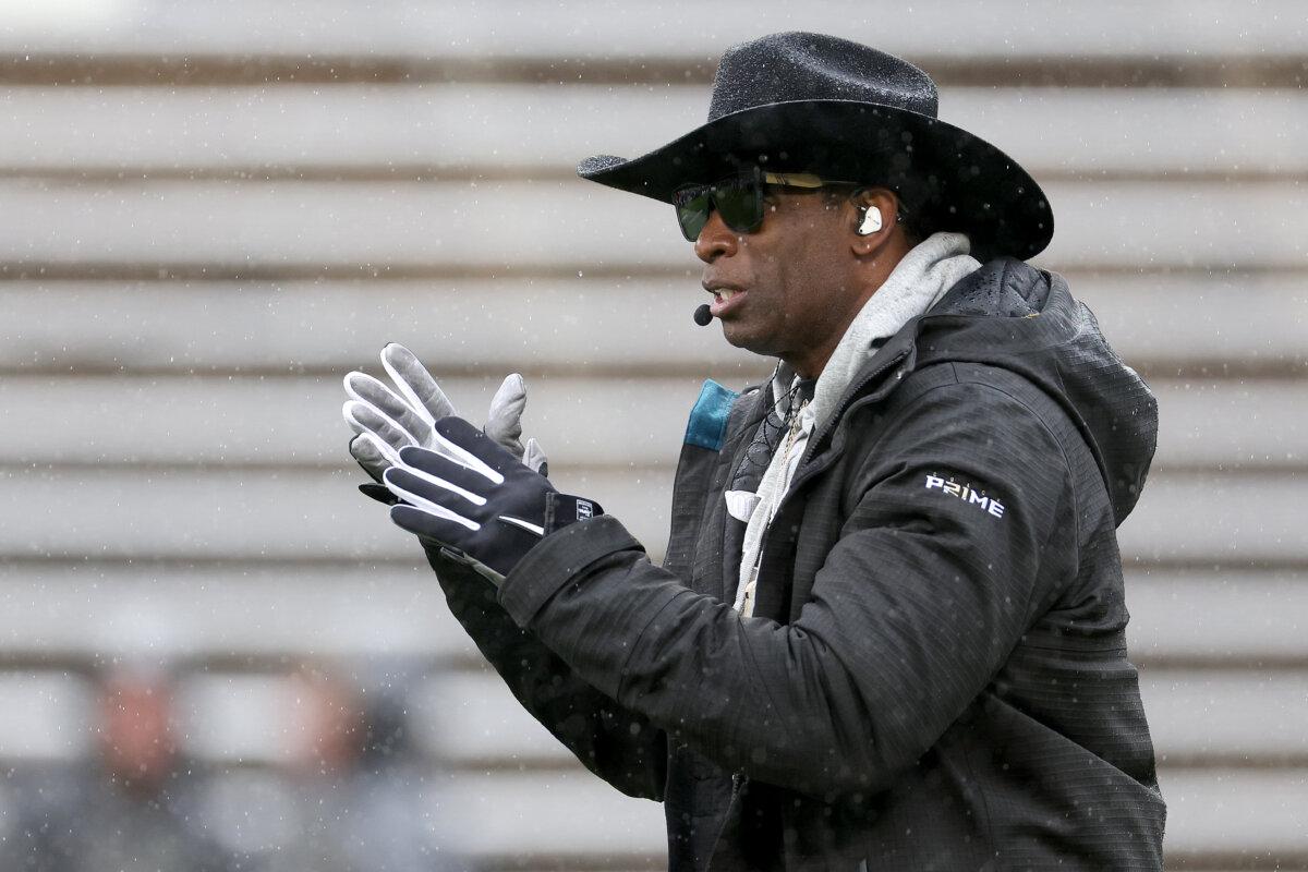 Head coach Deion Sanders of the Colorado Buffaloes watches as his team plays their spring game at Folsom Field in Boulder, Colorado., on April 27, 2024. (Matthew Stockman/Getty Images)
