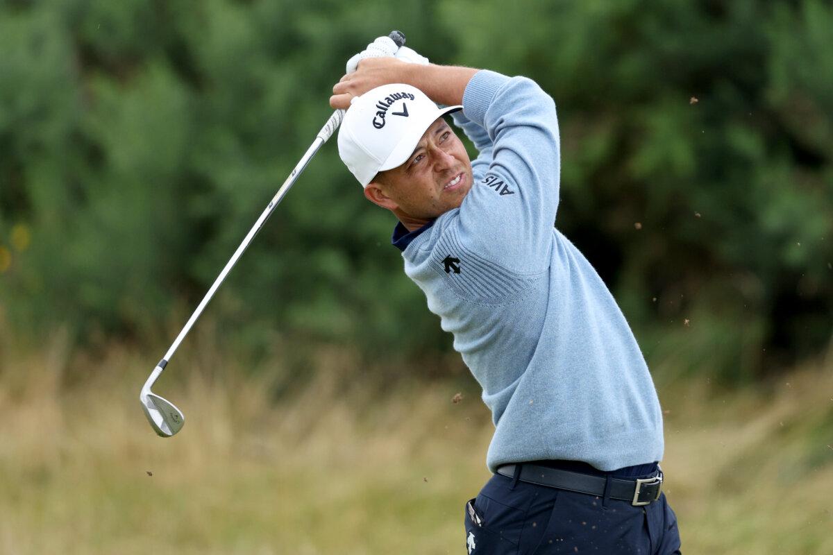 Xander Schauffele of the United States plays his second shot on the 11th hole during Day 2 of the 152nd Open Championship at Royal Troon in Troon, Scotland, on July 19, 2024. (Warren Little/Getty Images)