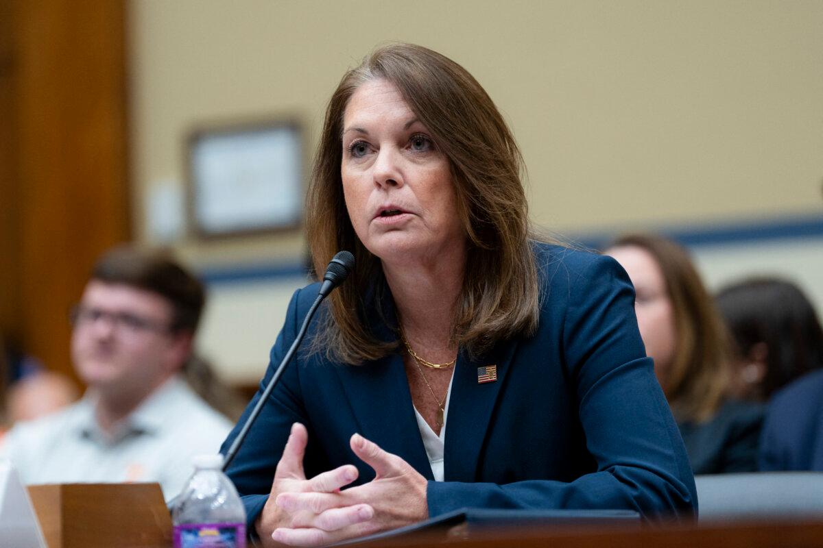 Secret Service Director Kimberly Cheatle testifies during a House Oversight Committee hearing examining potential security failures surrounding the attempted assassination of former President Donald Trump on Capitol Hill, on July 22, 2024. (Chris Kleponis/AFP via Getty Images)