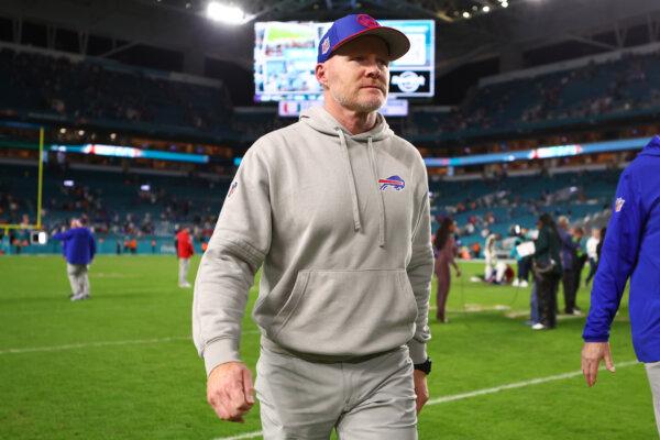 Head coach Sean McDermott of the Buffalo Bills reacts after a 21–14 victory against the Miami Dolphins at Hard Rock Stadium in Miami Gardens, Fl., on Jan. 7, 2024. (Megan Briggs/Getty Images)