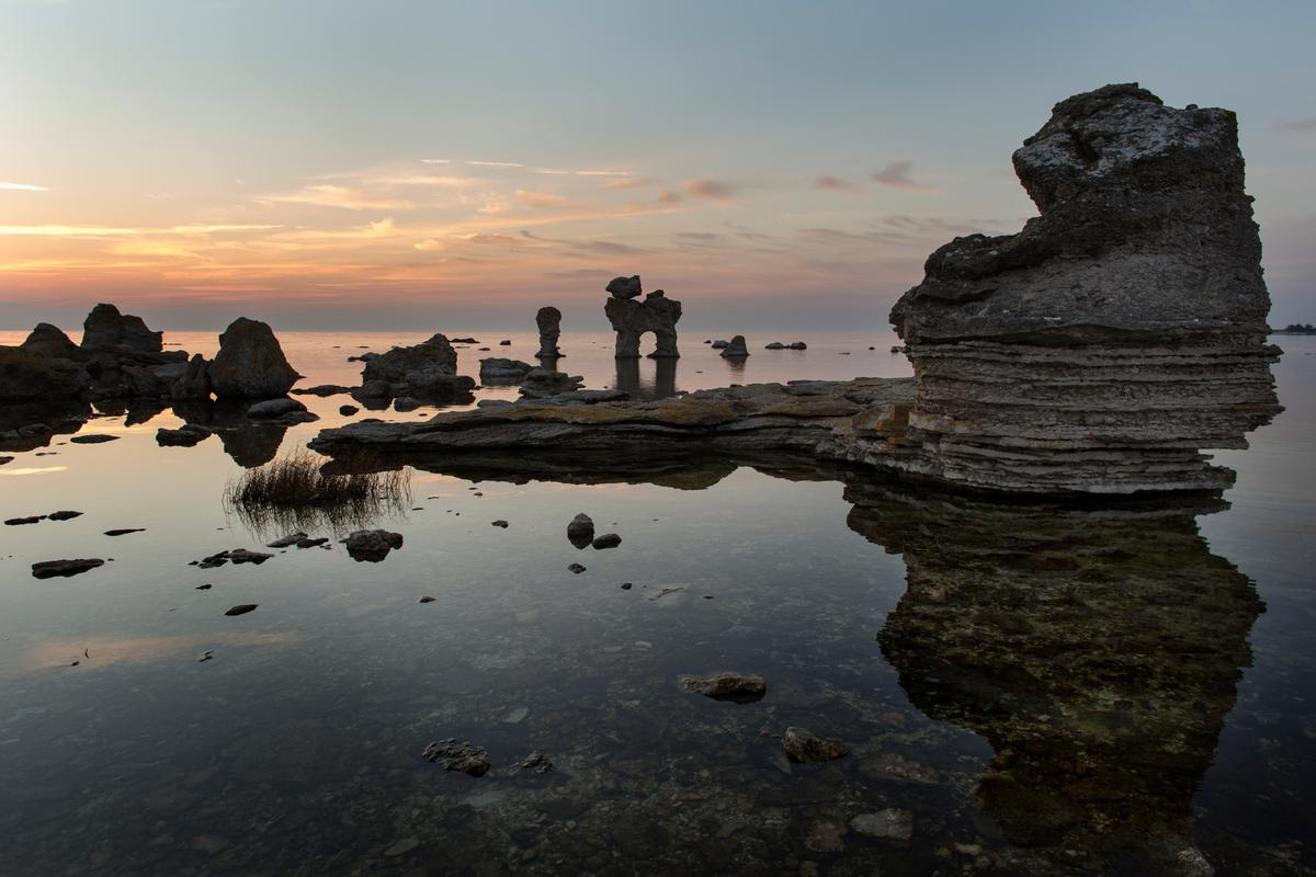 Limestone monoliths on Faro Island, which can be reached via a short ferry ride from Gotland. (Jerker Andersson/imagebank.sweden.se)
