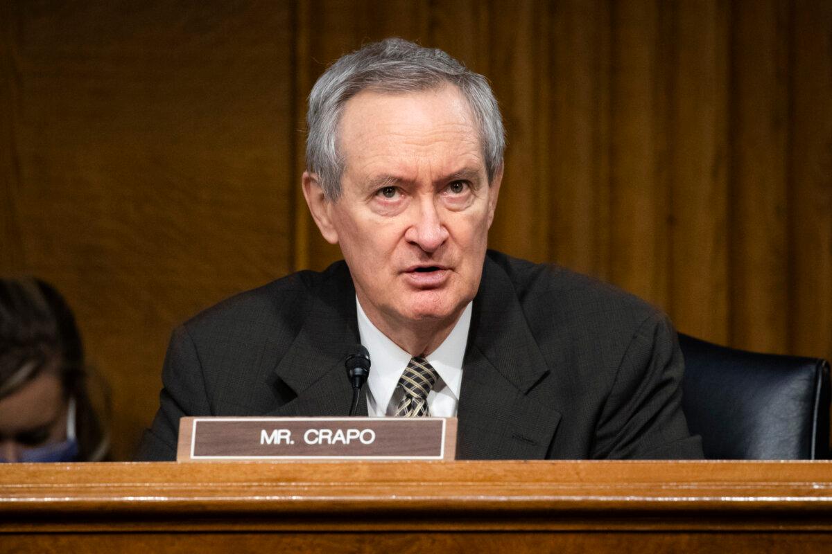 Sen. Mike Crapo (R-Idaho) on Capitol Hill in Washington on Feb. 24, 2021. (Michael Reynolds-Pool/Getty Images)