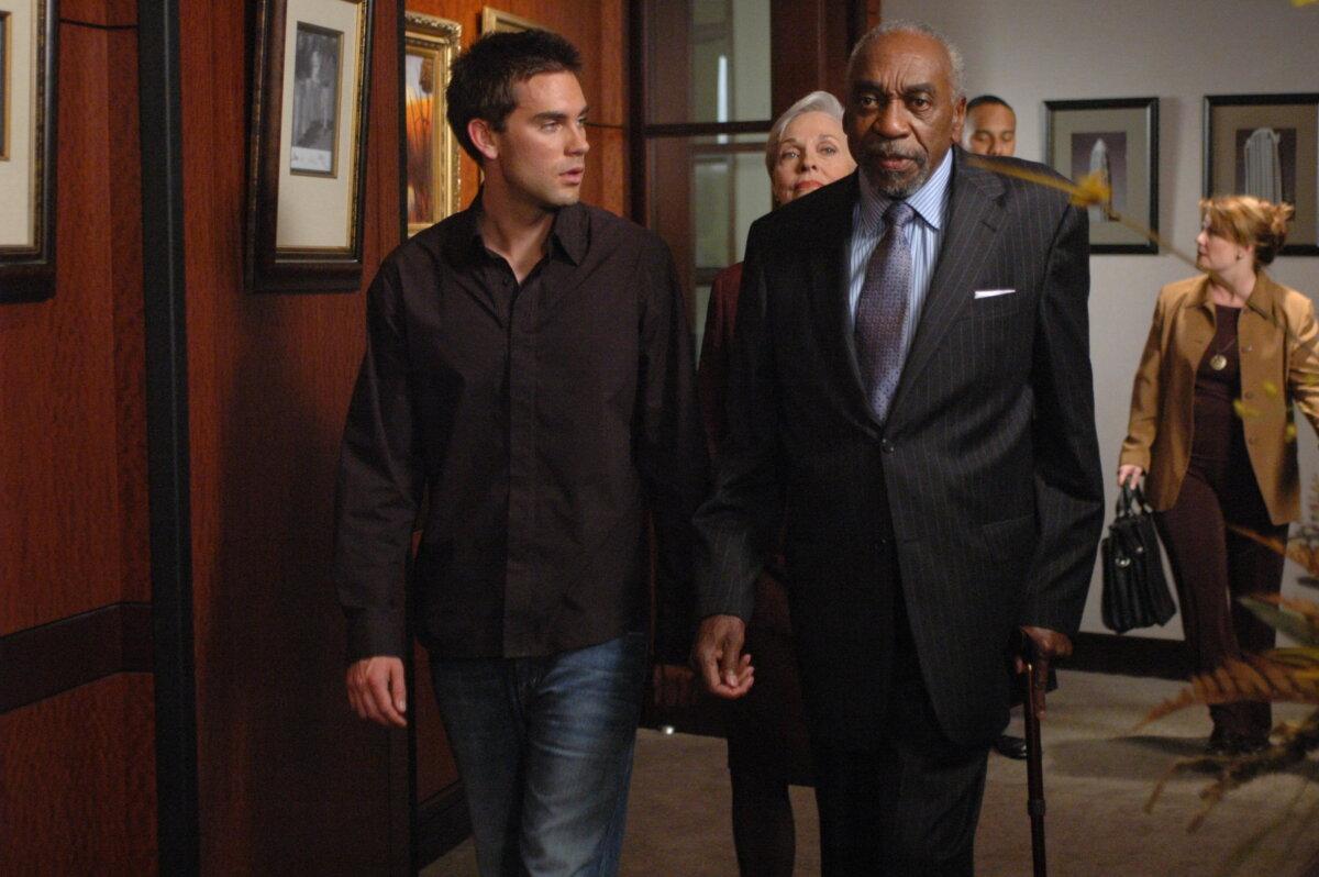 Jason (Drew Fuller, L) and Stevens's family attorney Theophilus Hamilton (Bill Cobbs), in "The Ultimate Gift." (MovieStillsDB)