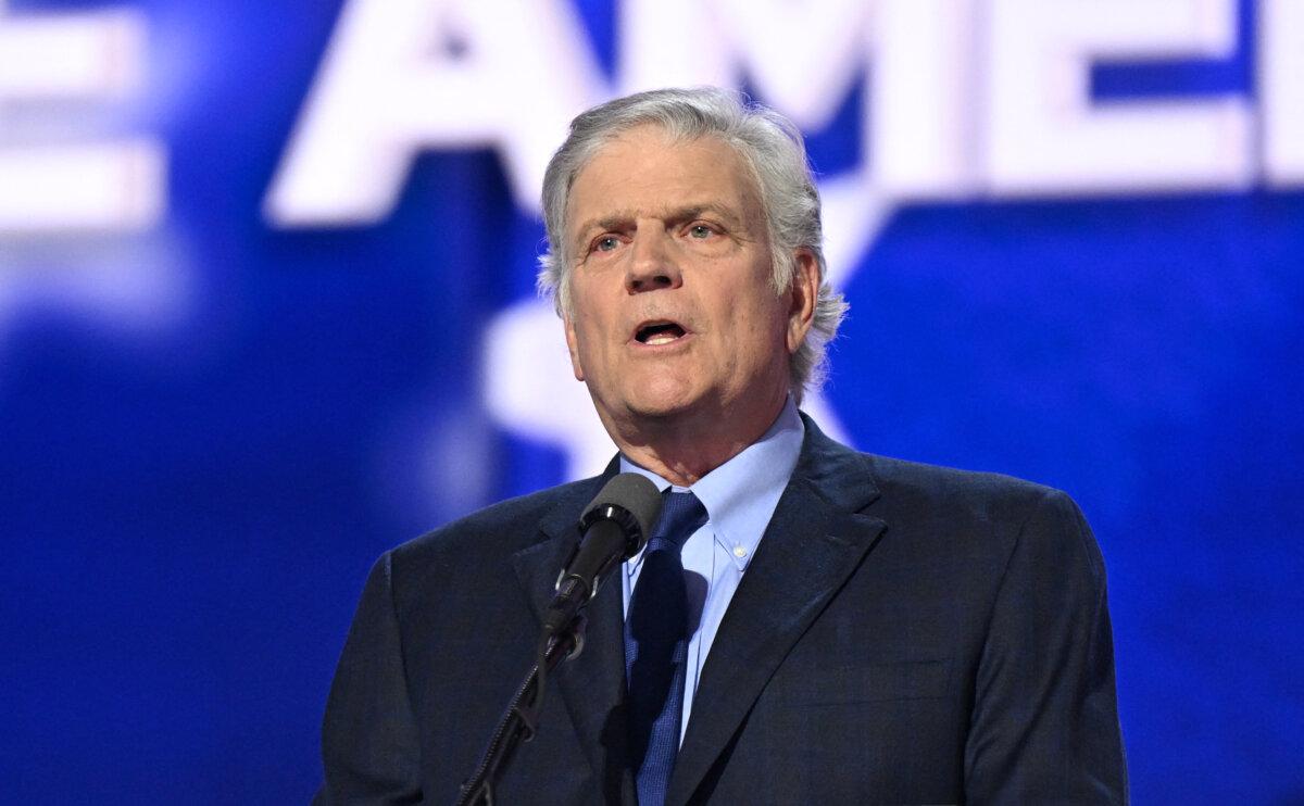 President and CEO of the Billy Graham Evangelistic Association Franklin Graham speaks during the last day of the 2024 Republican National Convention at the Fiserv Forum in Milwaukee, Wis., on July 18, 2024. (Patrick T. Fallon/AFP via Getty Images)