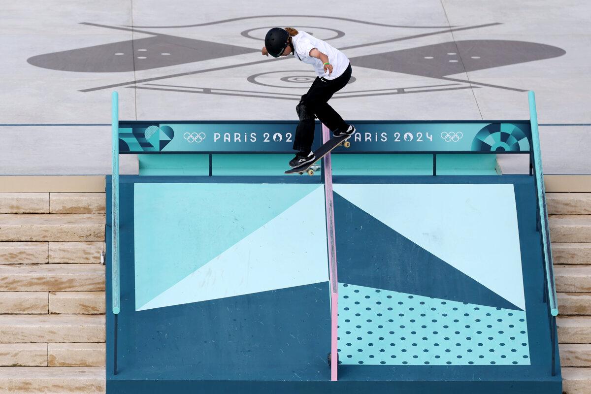 Coco Yoshizawa of Team Japan competes during the Women's Street Final on day two of the Olympic Games Paris 2024 at Place de la Concorde in Paris on July 28, 2024. (Lars Baron/Getty Images)