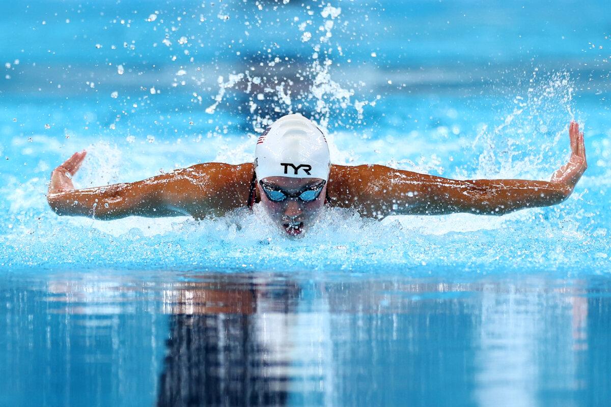 Torri Huske of Team United States competes in the Women's 100m Butterfly Semi-Final on day one of the Olympic Games Paris 2024 at Paris La Defense Arena in Nanterre, France, on July 27, 2024. (Maddie Meyer/Getty Images)