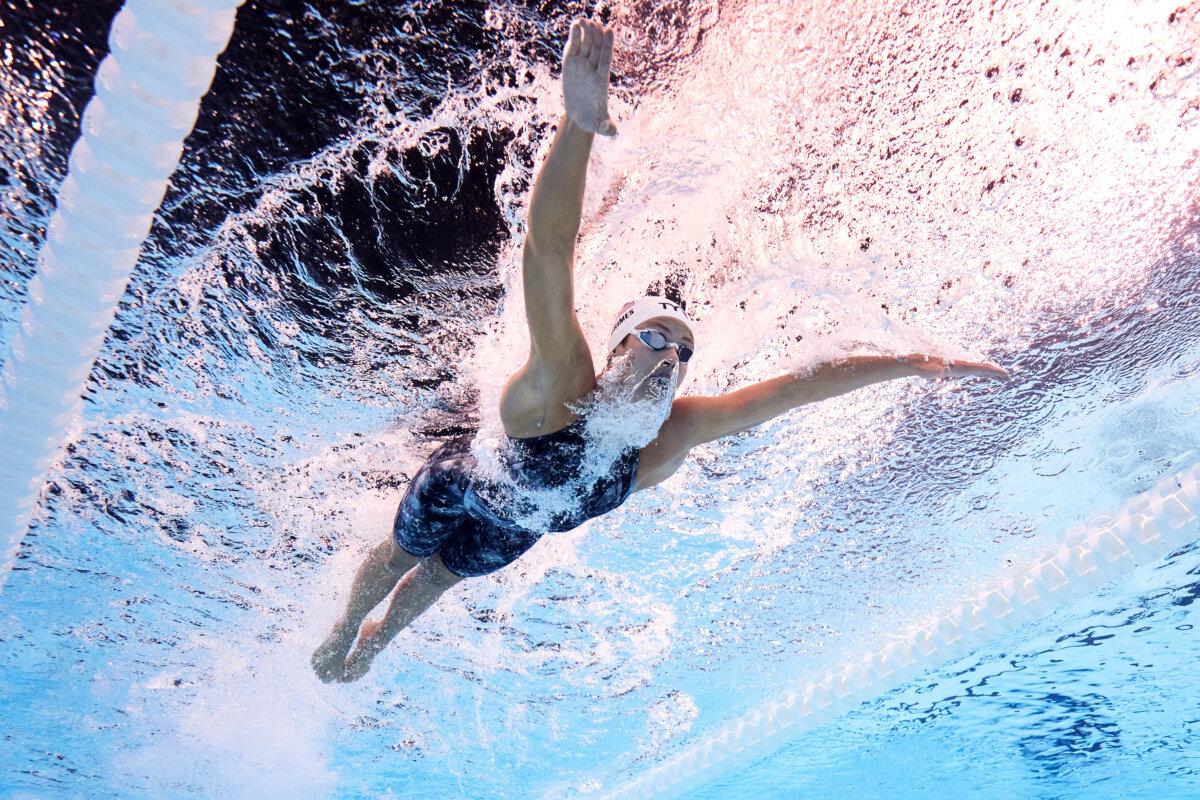 Katie Grimes of Team United States competes in the Women’s 400m Individual Medley Heats on day three of the Olympic Games Paris 2024 at Paris La Defense Arena in Nanterre, France, on July 29, 2024. (Maddie Meyer/Getty Images)