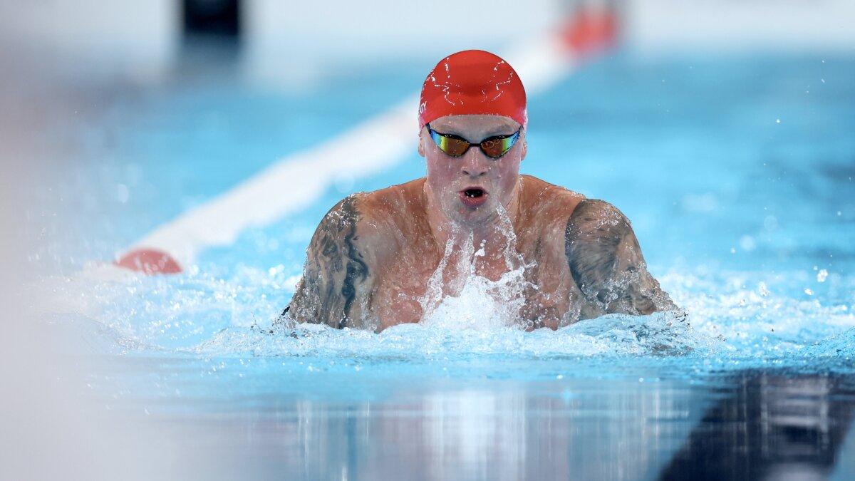 Adam Peaty of Team Great Britain competes in the Men’s 100m Breaststroke Final on day two of the Olympic Games Paris 2024 at Paris La Defense Arena on July 28, 2024 in Nanterre, France. (Quinn Rooney/Getty Images)