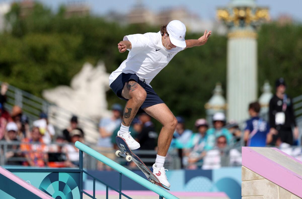 Jagger Eaton of Team United States competes during the Men's Street Finals on day three of the Olympic Games Paris 2024 at Place de la Concorde in Paris on July 29, 2024. (Cameron Spencer/Getty Images)