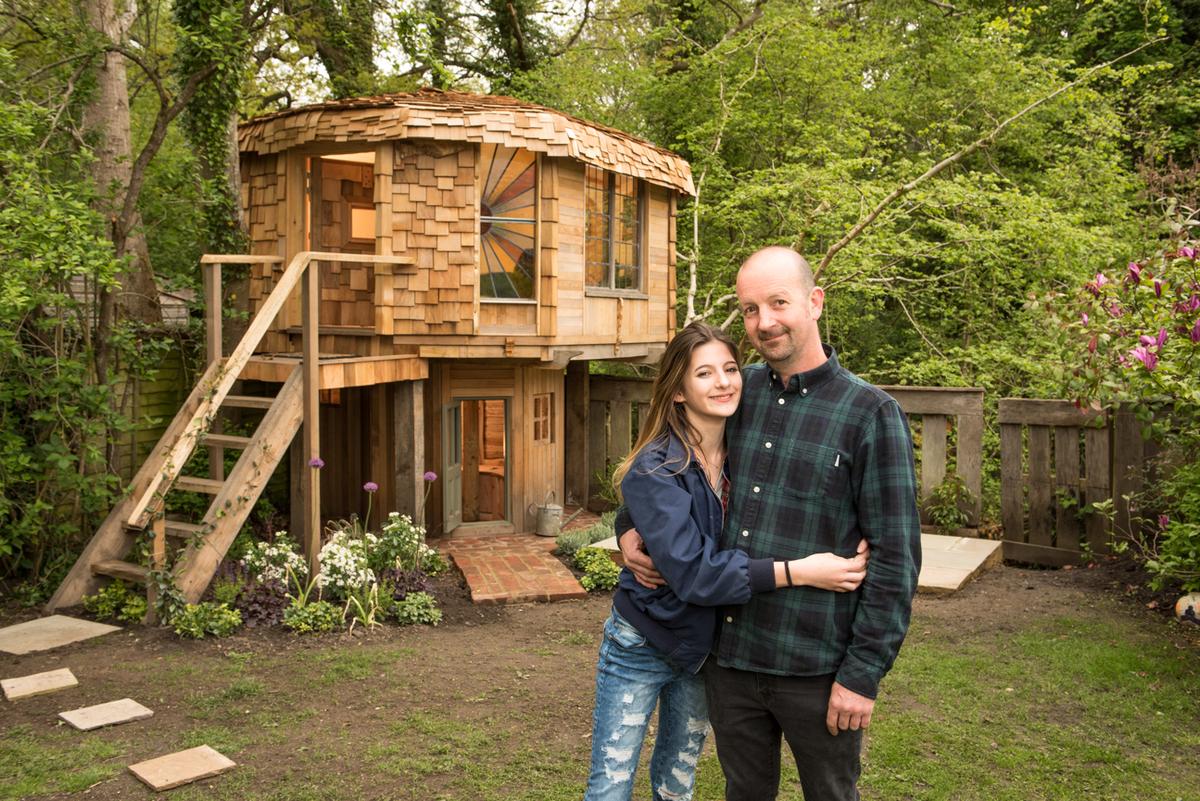 Mr. Swanborough with his daughter. (Courtesy of Cuprinol Shed of the Year)