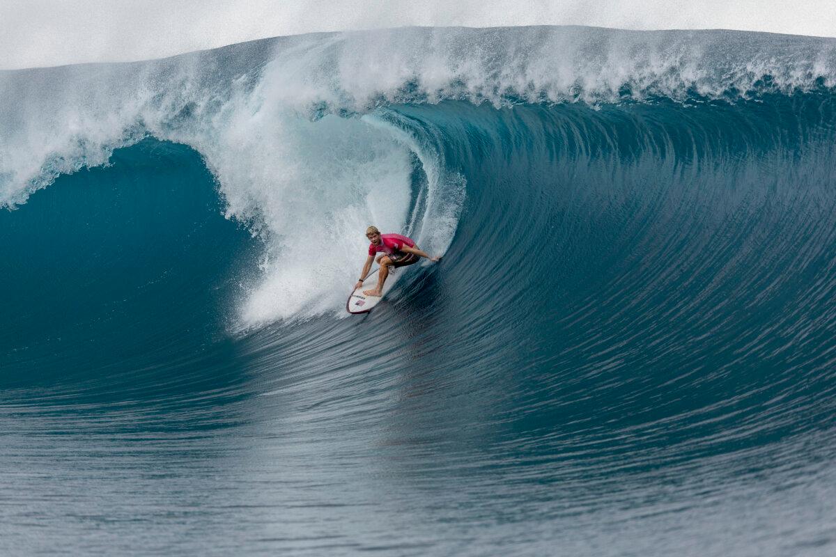 John John Florence of Team United States rides a wave during round three of surfing on day three of the Olympic Games Paris 2024 in Teahupo'o, French Polynesia on July 29, 2024. (Sean M. Haffey/Getty Images)
