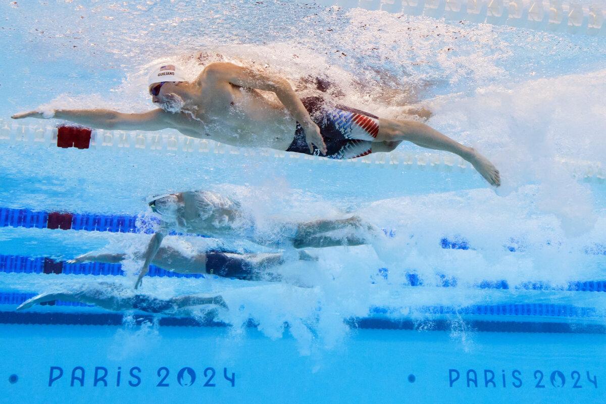 Chris Guiliano of Team United States competes in the Men’s 100m Freestyle Heats on day four of the Olympic Games Paris 2024 at Paris La Defense Arena in Nanterre, France, on July 30, 2024. (Quinn Rooney/Getty Images)