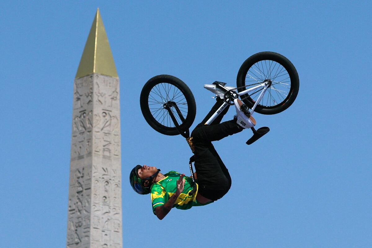 Brazil's Gustavo Batista De Oliveira competes in the Men's Cycling BMX Freestyle Park qualification during the Paris 2024 Olympic Games in Paris, on July 30, 2024. (Emmanuel DUNAND / AFP via Getty Images)