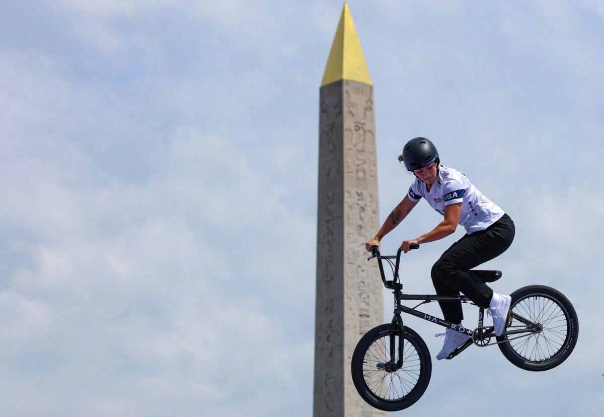 US' Perris Benegas competes in the Women's Cycling BMX Freestyle Park Final during the Paris 2024 Olympic Games in Paris, on July 31, 2024. (Emmanuel Dunand/ AFP via Getty Images)