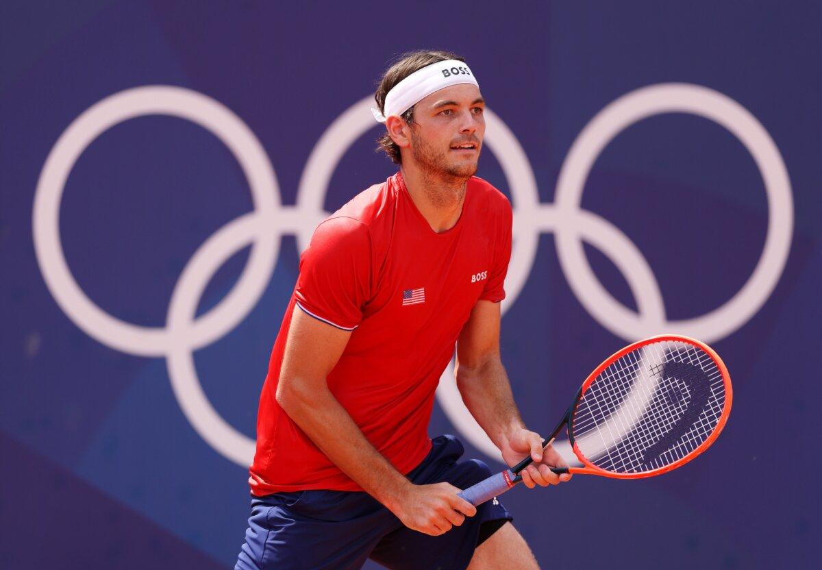 Taylor Fritz of Team United States looks on against Lorenzo Musetti of Team Italy during the Men's Singles Third Round match on day five of the Olympic Games Paris 2024 at Roland Garros in Paris on July 31, 2024. (Matthew Stockman/Getty Images)