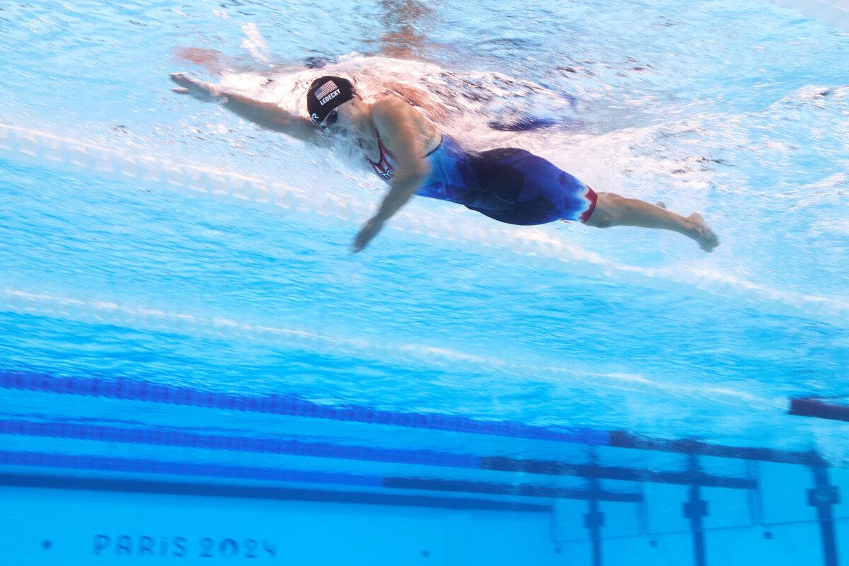 Katie Ledecky of Team United States competes in the Women's 1500m Freestyle Final on day five of the Olympic Games Paris 2024 at Paris La Defense Arena in Nanterre, France, on July 31, 2024. (Adam Pretty/Getty Images)