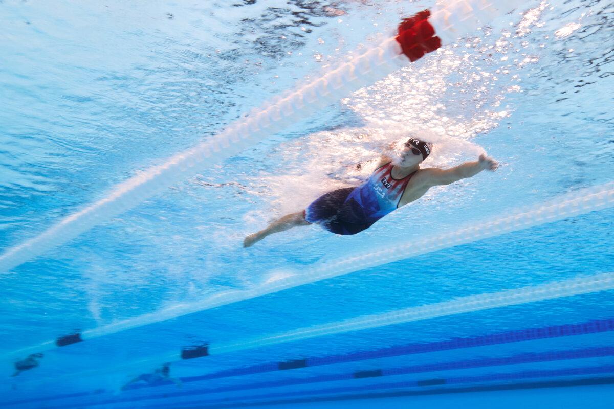 Katie Ledecky of Team United States competes in the Women's 1500m Freestyle Final on day five of the Olympic Games Paris 2024 at Paris La Defense Arena in Nanterre, France on July 31, 2024. (Adam Pretty/Getty Images)