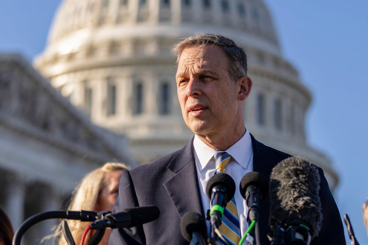 Rep. Scott Perry (R-Pa.) speaks during a news conference with members of the House Freedom Caucus outside the U.S. Capitol in Washington on Feb. 28, 2022. (Drew Angerer/Getty Images)