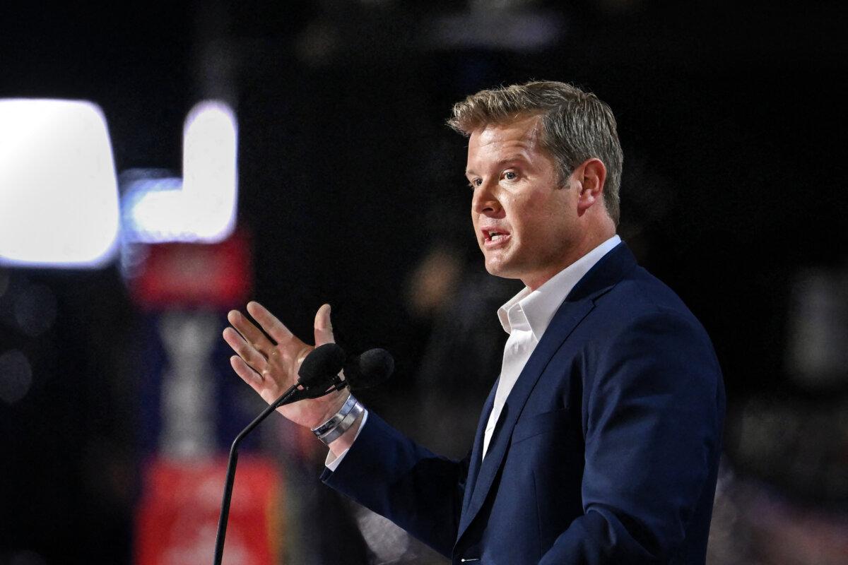 Tim Sheehy, U.S. Senate candidate for Montana, speaks during the Republican National Convention in Milwaukee on July 16, 2024. (Patrick T. Fallon/AFP via Getty Images)